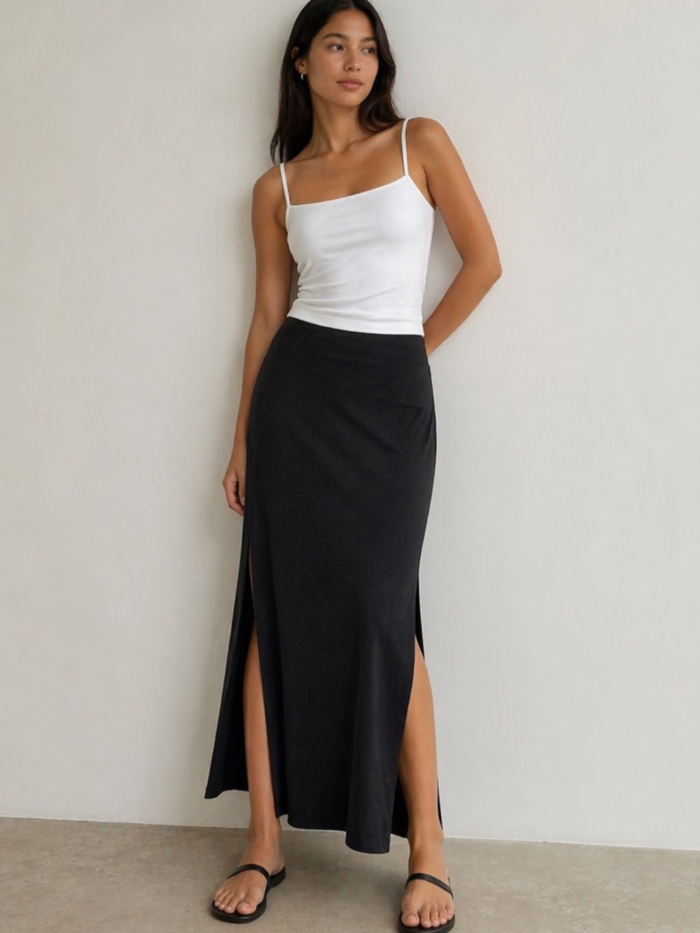 Athleta Black High Waisted Side Slit Maxi Skirt XS